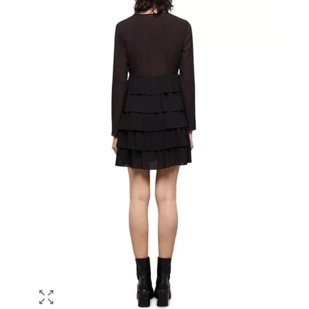 New The Kooples Pleated Tiered Mini Dress FR 1/ US Small Goth Dark Romantic LBD - Picture 3 of 14